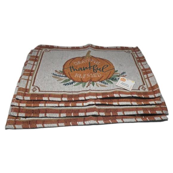 Set of 4 GRATEFUL THANKFUL BLESSED Autumn Placemats Thanksgiving Tapestry Style - Picture 2 of 2